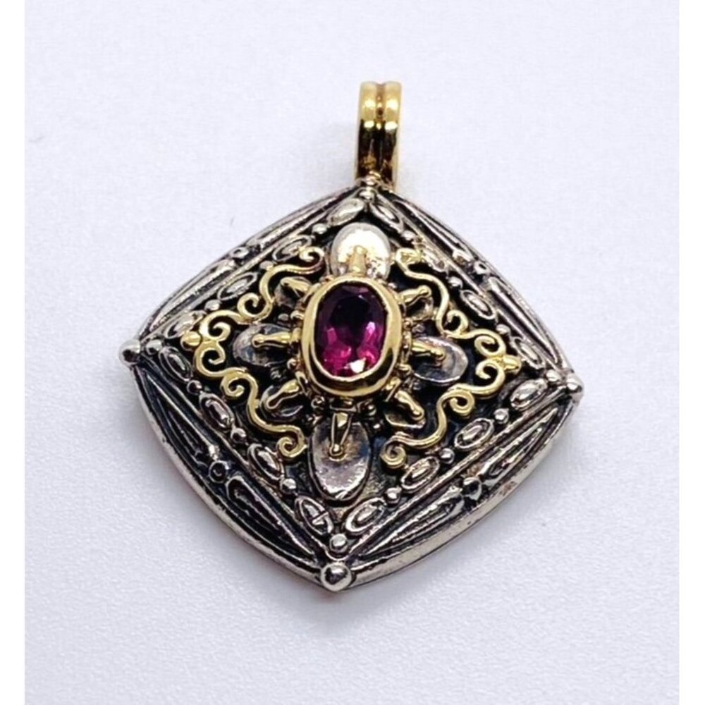 Konstantino 18K Gold Sterling Silver & Pink Stone Pendant Enhancer - Picture 7 of 7